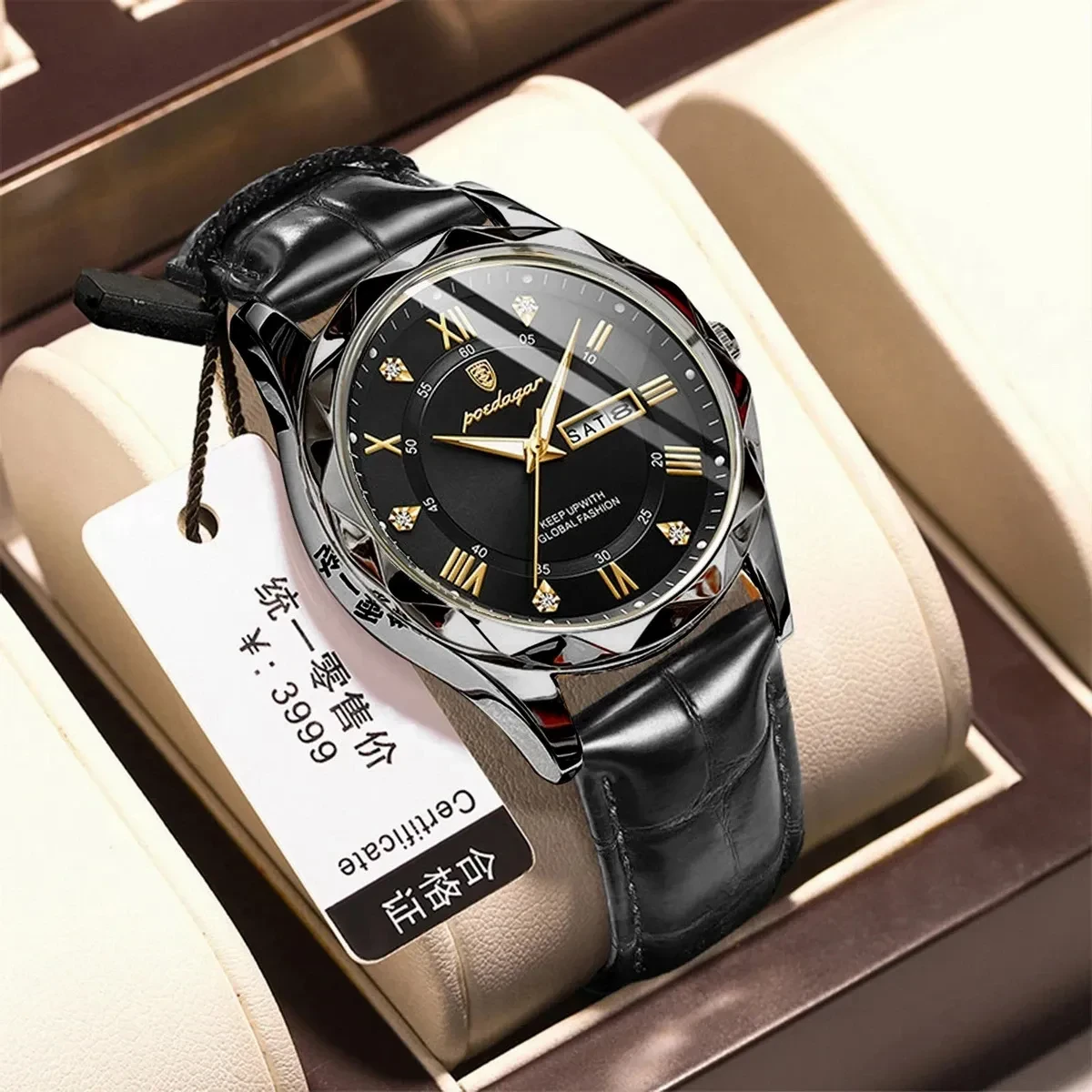 POEDAGAR 615 WATCH BELT BLACK ROUND BLACK DIAL BLACK  WATCH