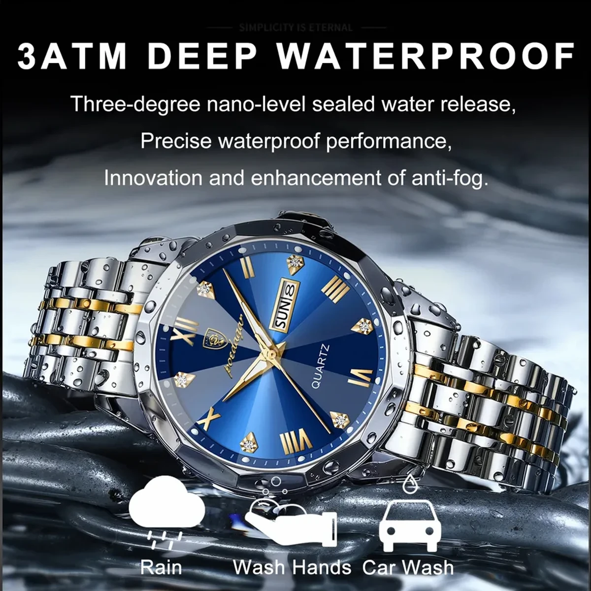 POEDAGAR Luxury Men Watches Business Top Brand Man Wristwatch Waterproof Luminous Date Week Quartz Men's Watch High Quality+Box - POYDAGOR MODEL 810 Toton Ar Dial Blue COOLER  WATCH
