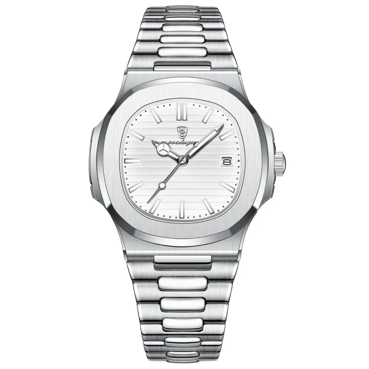 Poedagar Model 613  - Full Silver Cooler  Watch for Men Stainless Steel Quartz Wristwatch