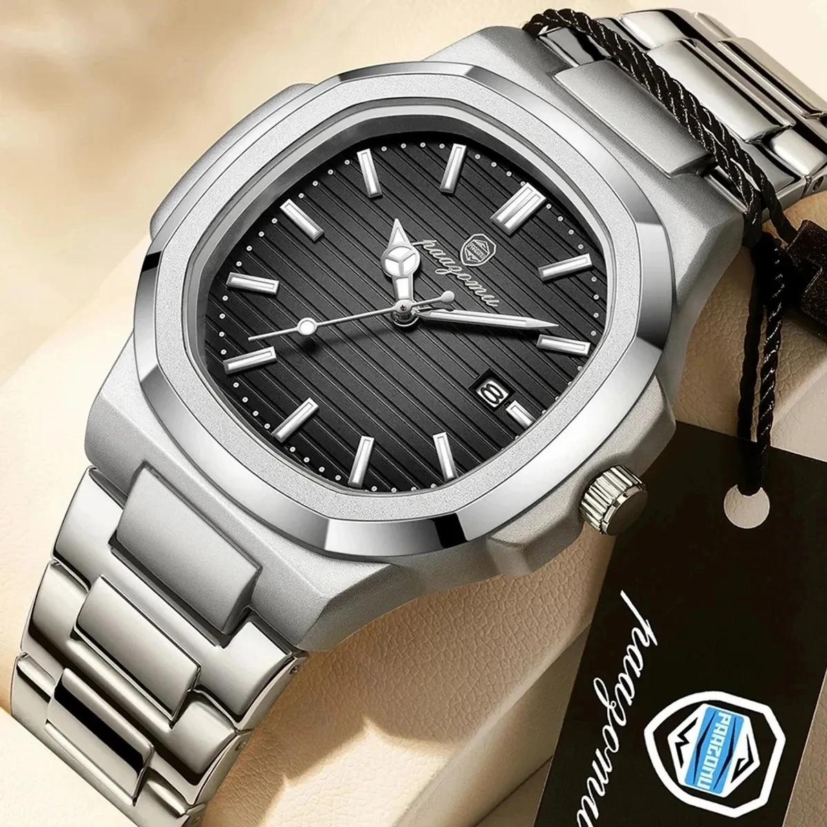 Poedagar Model 613 Silver Chain Dial Black Colour Watch  for Men + এক পিস ব্যাটারি ফ্রি।