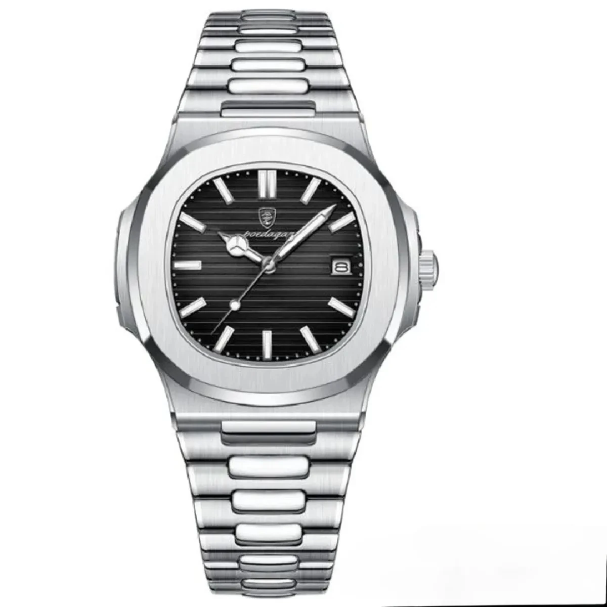Poedagar Model 613 Silver Chain Dial Black Colour Watch  for Men + এক পিস ব্যাটারি ফ্রি।