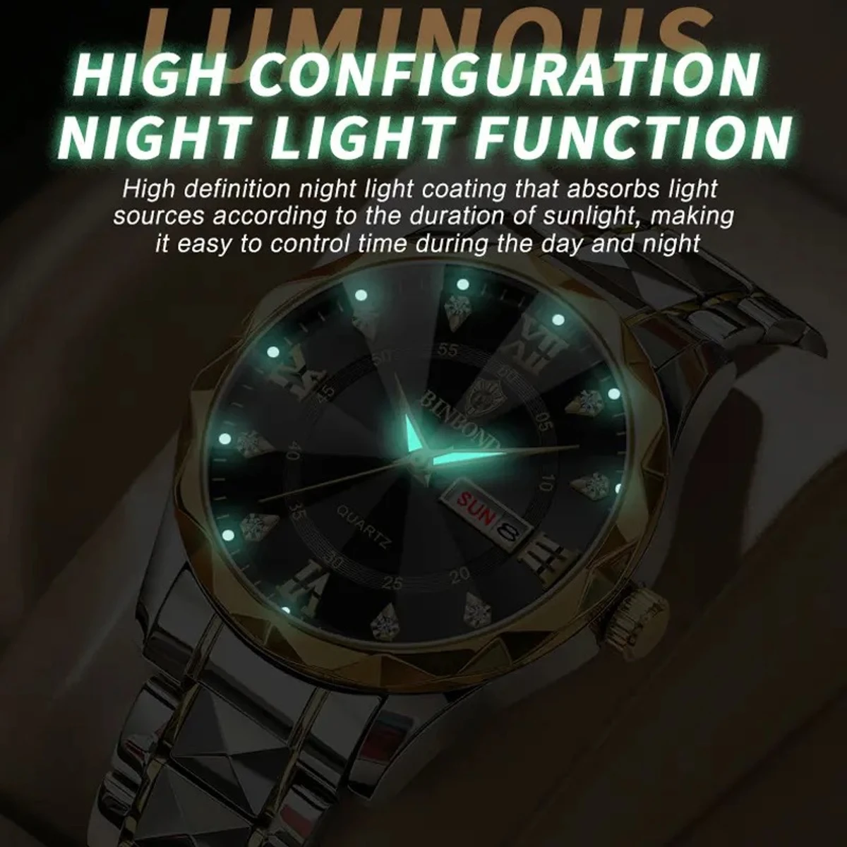 100% Original Luxury Binbond Authentic Men's Watch Waterproof Night Light Dual Calendar Watch Men's Quartz Watch