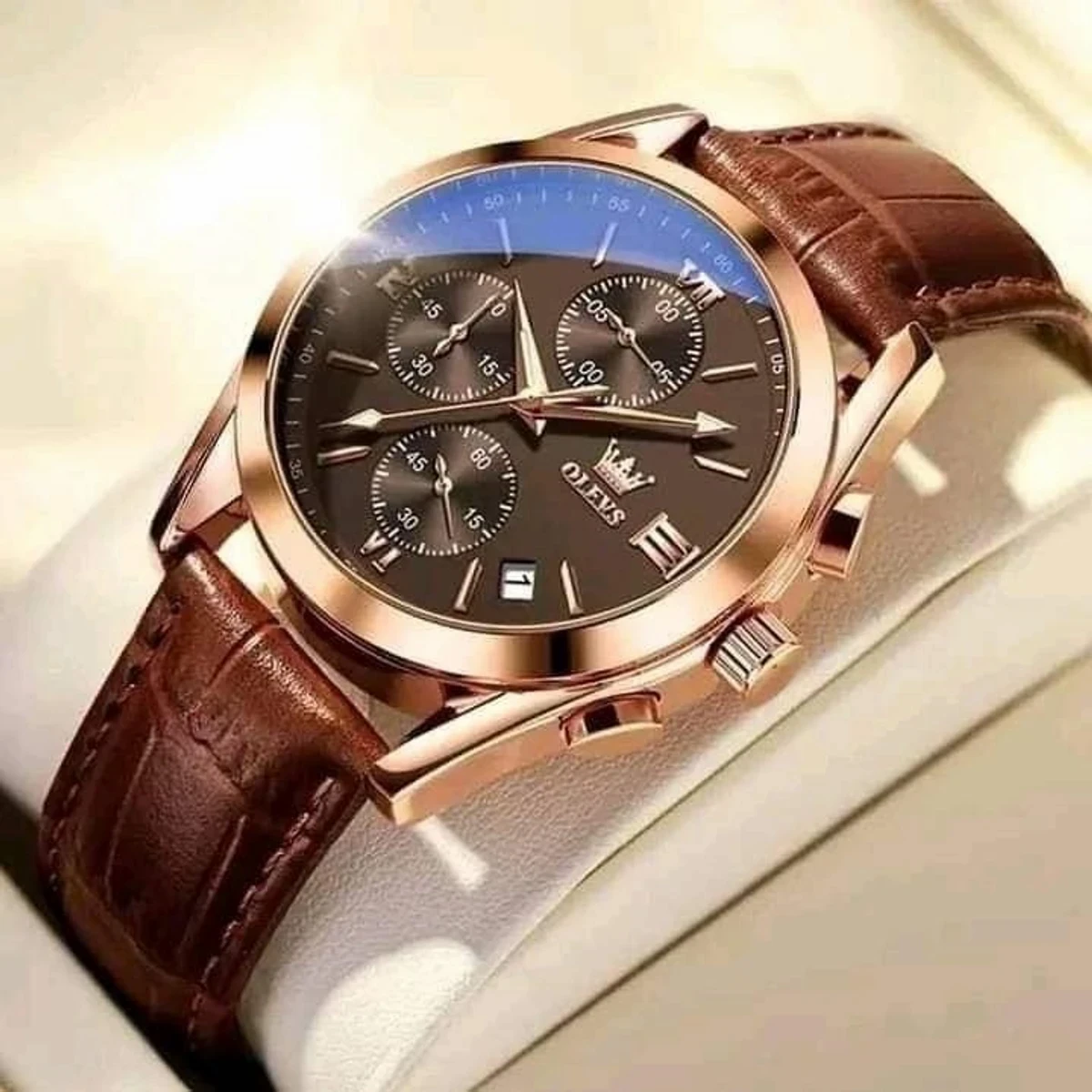 OLEVS WATCH MODEL 2872  BELT BROWN DIAL BROWN WATCH  FOR MEN + এক পিস ব্যাটারি ফ্রি।