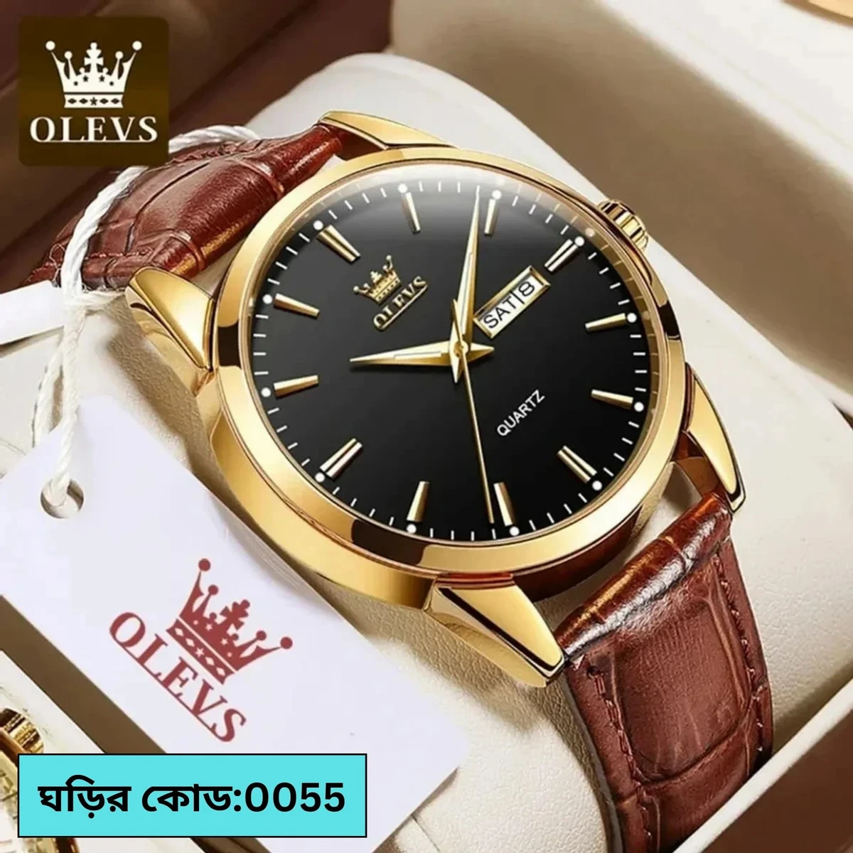 OLEVS WATCH MODEL 6898 BELT BROWN DIAL BLACK COLOUR WATCH FOR MEN
