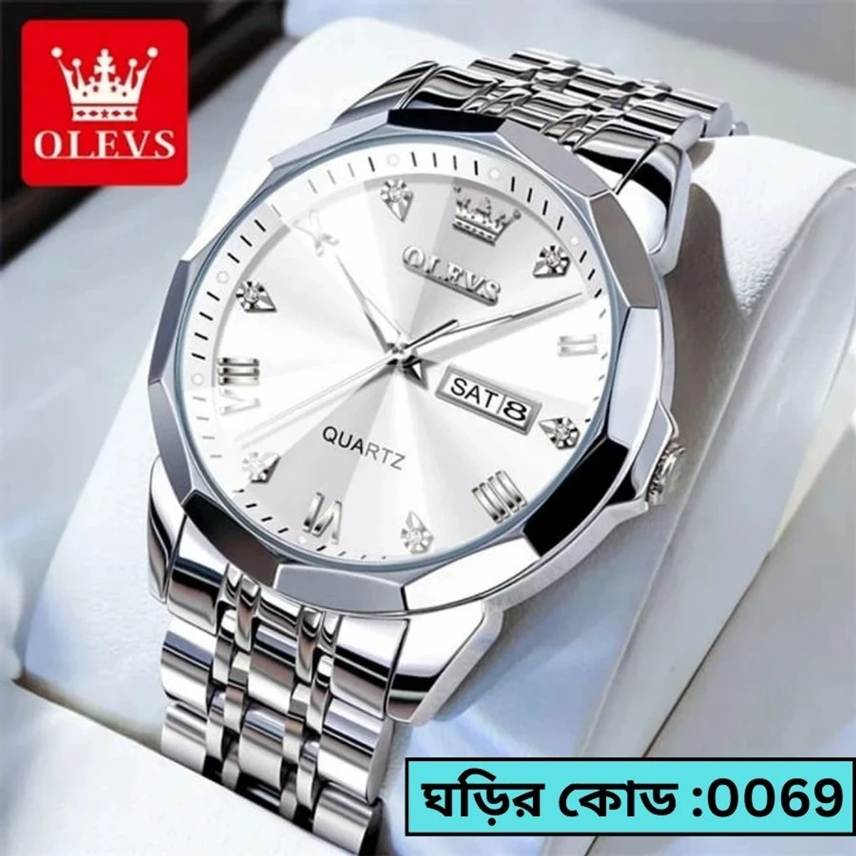 OLEVS MODEL 9931  FULL SILVER COOLER WATCH- MAN  WATCH  - LOCK PUSH
