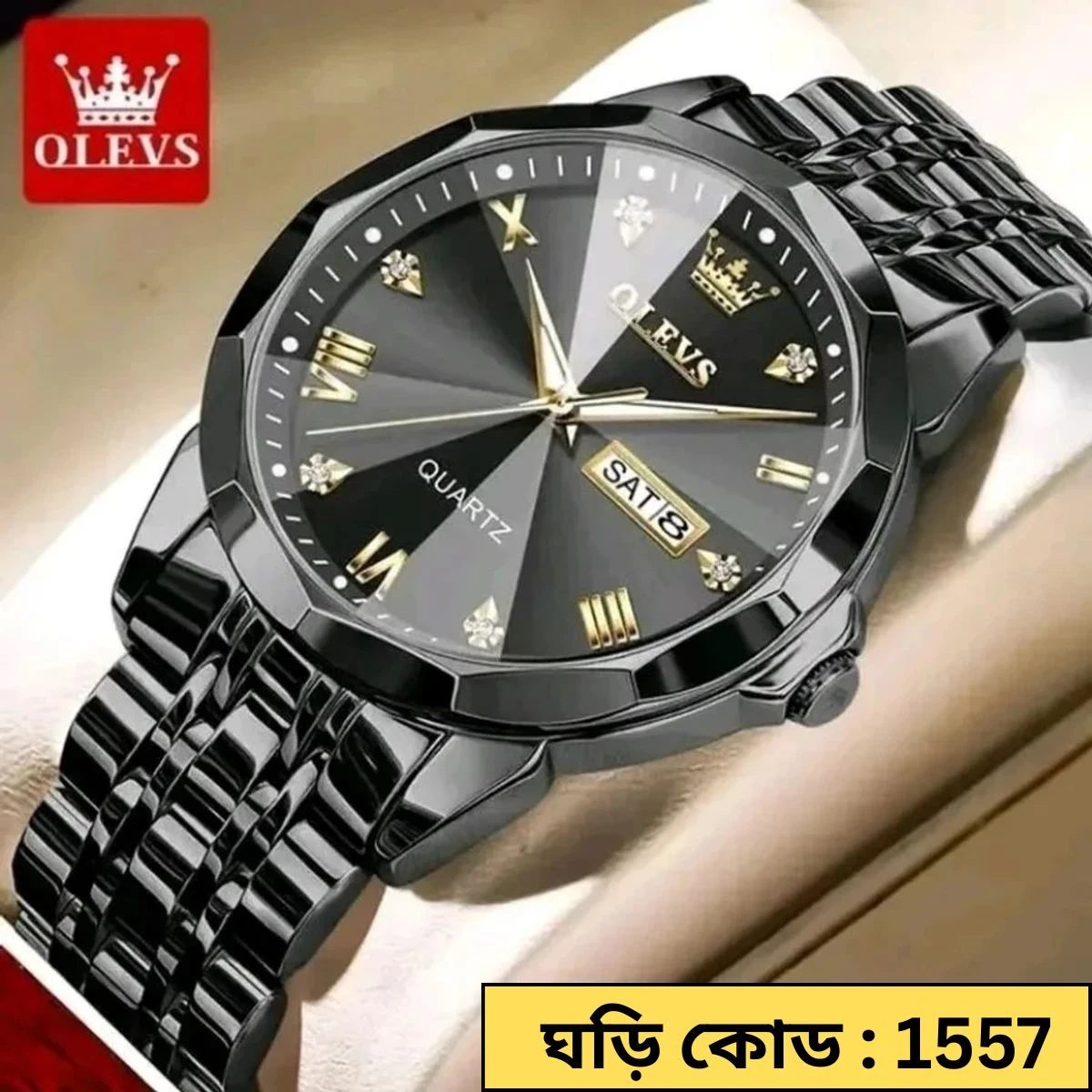 OLEVS MODEL 9931  FULL BLACK WATCH- FOR  MAN WATCH - LOCK PUSH