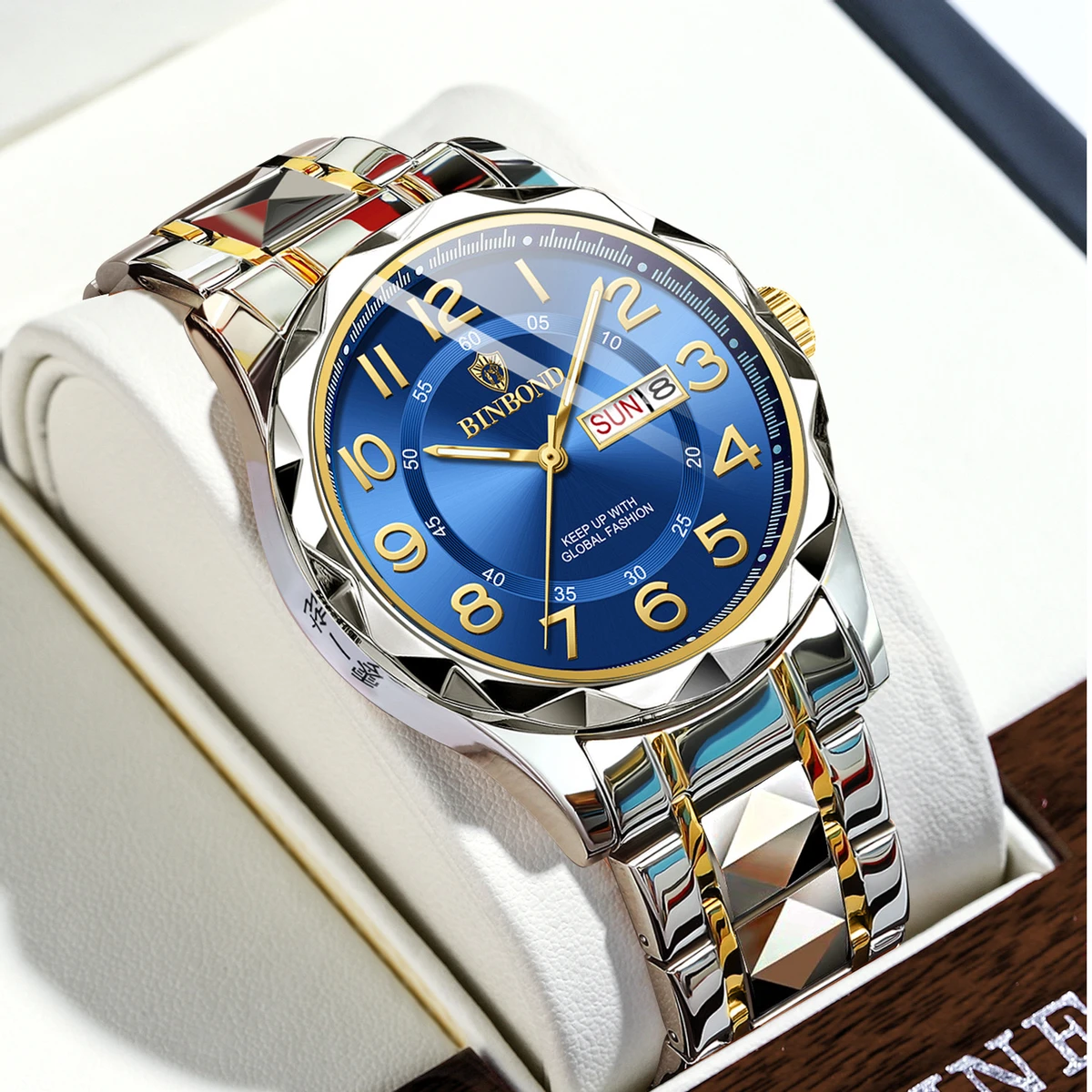 Luxury Binbond Dimon card Digain Stainless Steel Classic Waterproof Watch BINBOND MODEL 5663 CHAIN TOTON AR DIAL BLUE COOLER WATCH FOR MAN