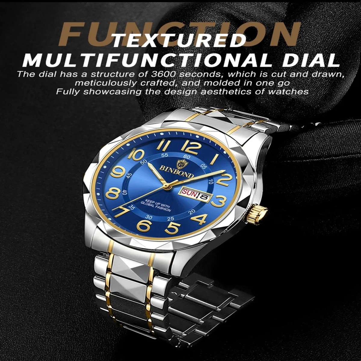 Luxury Binbond Dimon card Digain Stainless Steel Classic Waterproof Watch BINBOND MODEL 5663 CHAIN TOTON AR DIAL BLUE COOLER WATCH FOR MAN