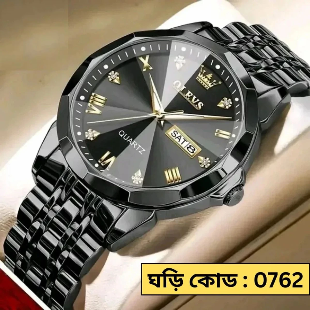 OLEVS MODEL 9931 Watch for Men Stainless Steel Watches - 9931 FULL BLACK WATCH- MAN WATCH - LOCK PUSH + এক পিস ব্যাটারি ফ্রি।