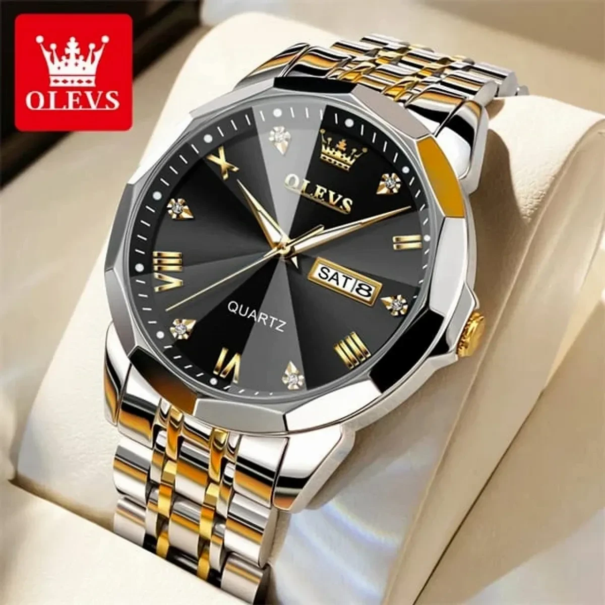 OLEVS MODEL 9931 Watch for Men TOTON AR DIAL BLACK- MAN WATCH -  LOCK PUSH