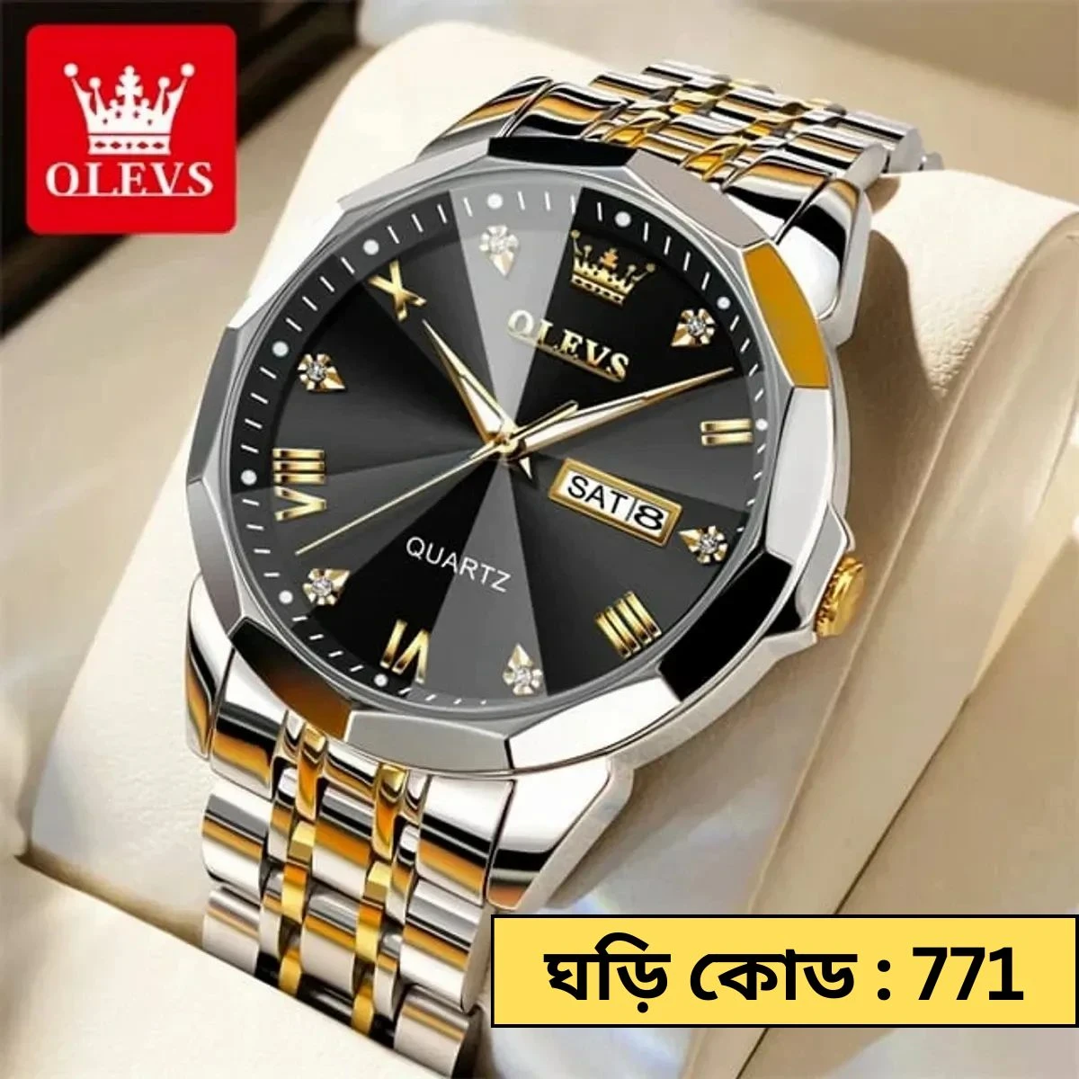 OLEVS MODEL 9931 Watch for Men TOTON AR DIAL BLACK- MAN WATCH -  LOCK PUSH