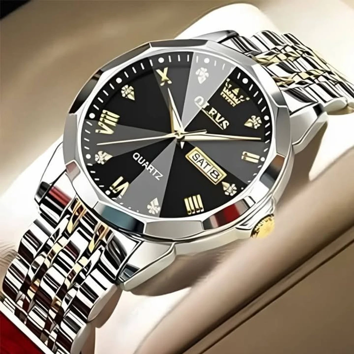 OLEVS MODEL 9931 Watch for Men TOTON AR DIAL BLACK- MAN WATCH -  LOCK PUSH