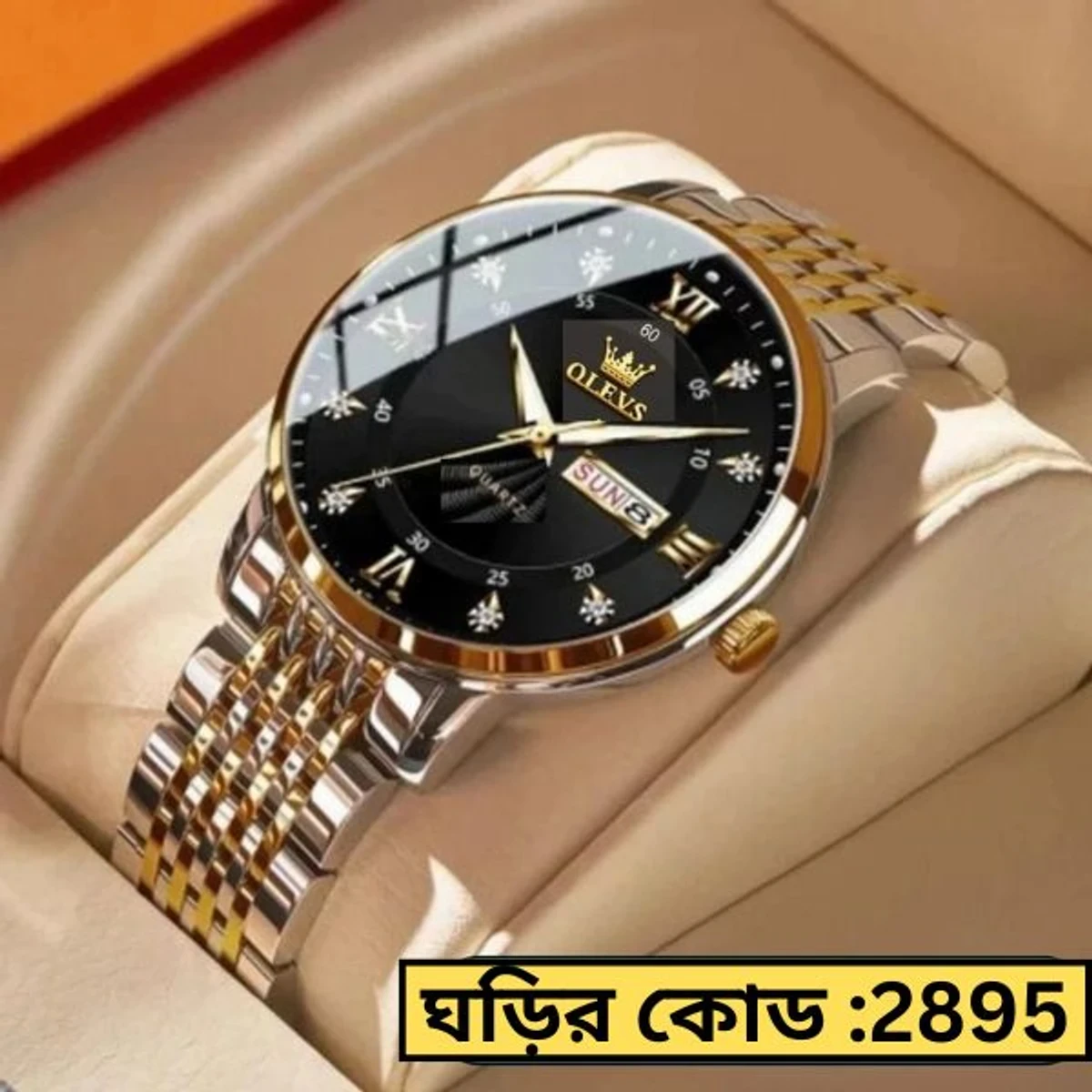 OLEVS WATCH  MODEL  1020 TOTON AR DIAL BLACK COLOUR WATCH FOR MAN + এক পিস ব্যাটারি ফ্রি।