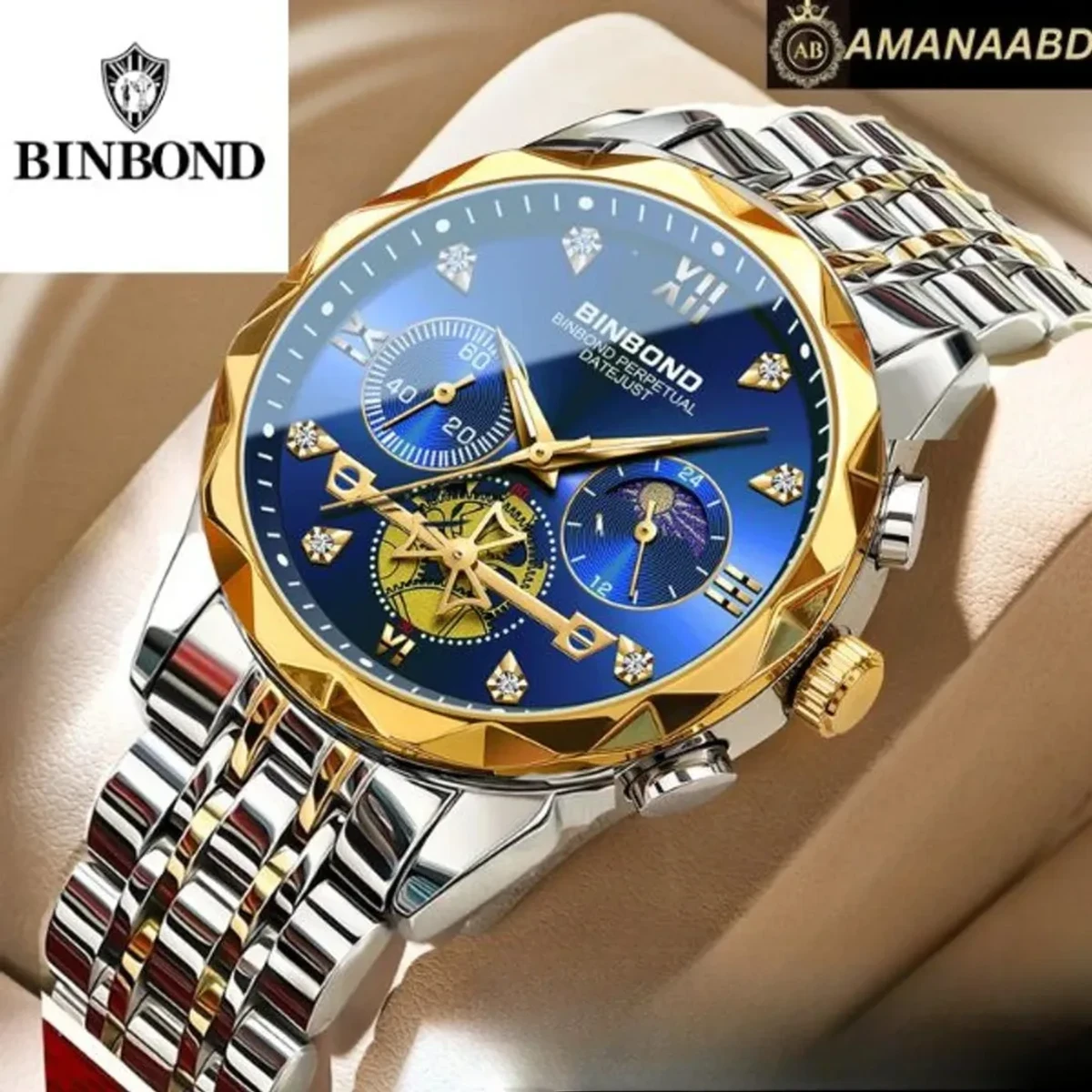 BINBOND Chronograph watch TOTON AR DIAL BLUE COLOUR WATCH  MEN LOCK PUSH + এক পিস ব্যাটারি ফ্রি।