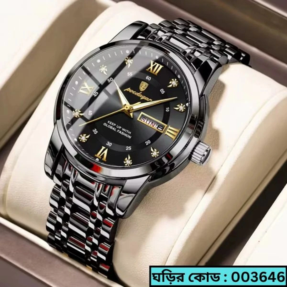 Poedagar Watch Model 936 Clone Watch For Men Stainless Steel Watches Full Blck Colour Watch + এক পিস ব্যাটারি ফ্রি।