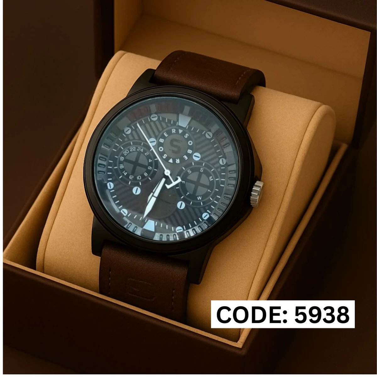 Sober Watch Model 990 Premium Watch Belt Coffee Dial Black Colour Watch For Man