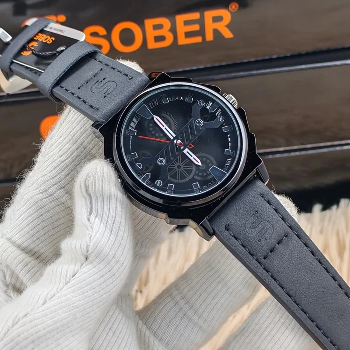 Sober Watch Model 980 Premium Watch Belt Black  Dial Black Colour Watch For Man + এক পিস ব্যাটারি ফ্রি।