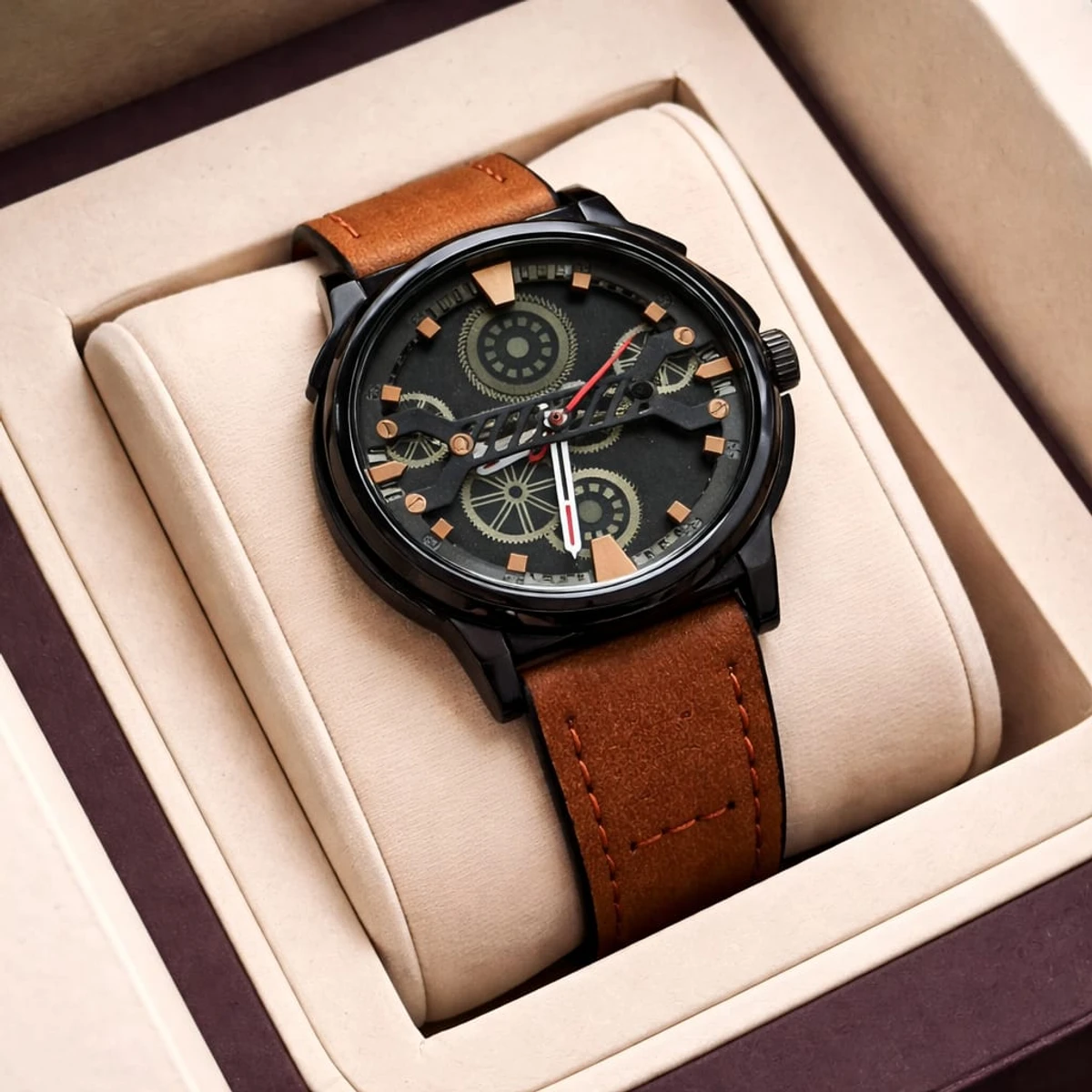 Sober Watch Model 980 Premium Watch Belt Brown Dial Black Colour Watch For Man + এক পিস ব্যাটারি ফ্রি।