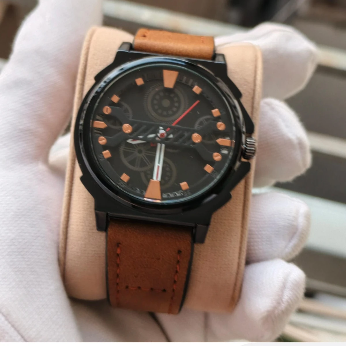 Sober Watch Model 980 Premium Watch Belt Brown Dial Black Colour Watch For Man + এক পিস ব্যাটারি ফ্রি।