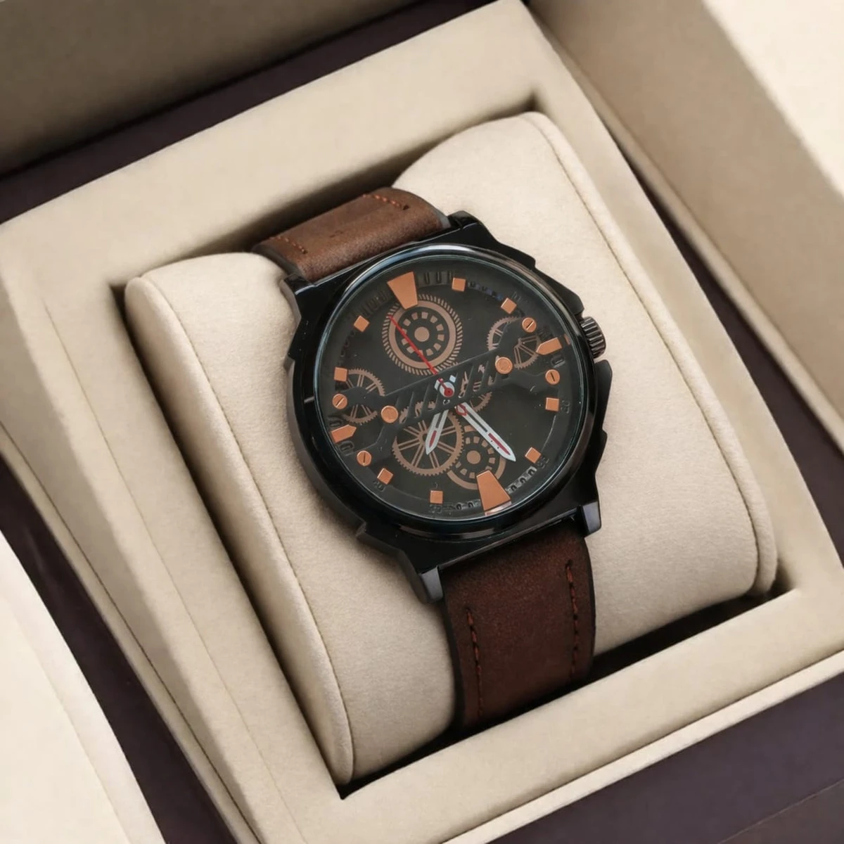 Sober Watch Model 980 Premium Watch Belt Coffee Dial Black Colour Watch For Man + এক পিস ব্যাটারি ফ্রি।