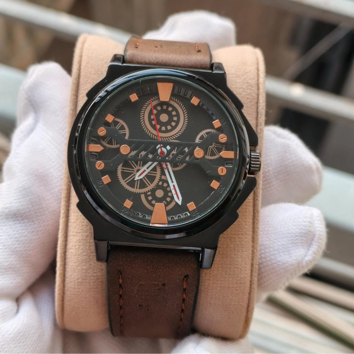 Sober Watch Model 980 Premium Watch Belt Coffee Dial Black Colour Watch For Man + এক পিস ব্যাটারি ফ্রি।