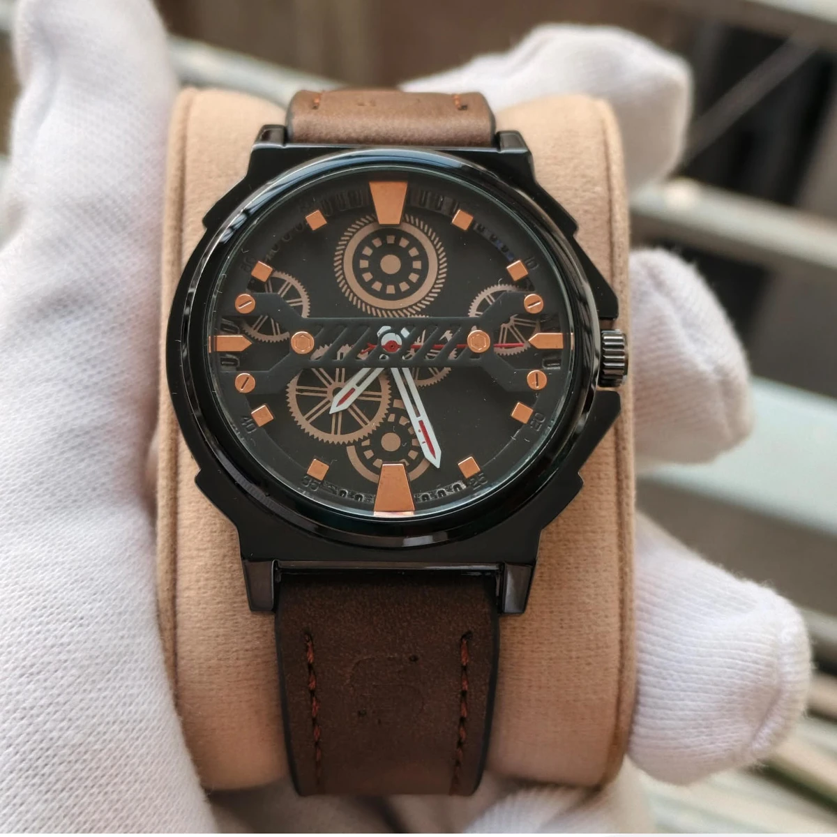 Sober Watch Model 980 Premium Watch Belt Coffee Dial Black Colour Watch For Man + এক পিস ব্যাটারি ফ্রি।