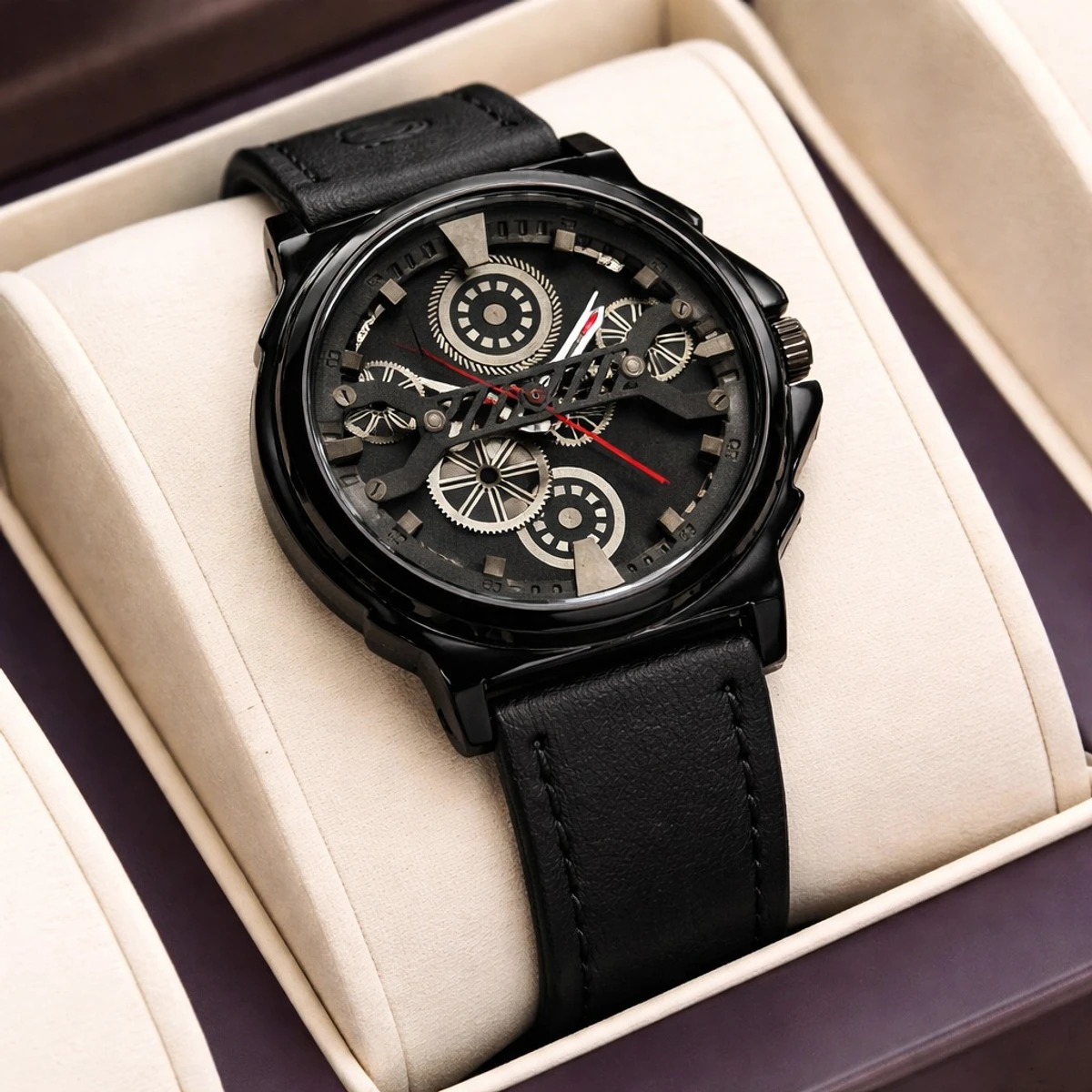 Sober Watch Model 980 Premium Watch Belt Ash Dial Black Colour Watch For Man + এক পিস ব্যাটারি ফ্রি।