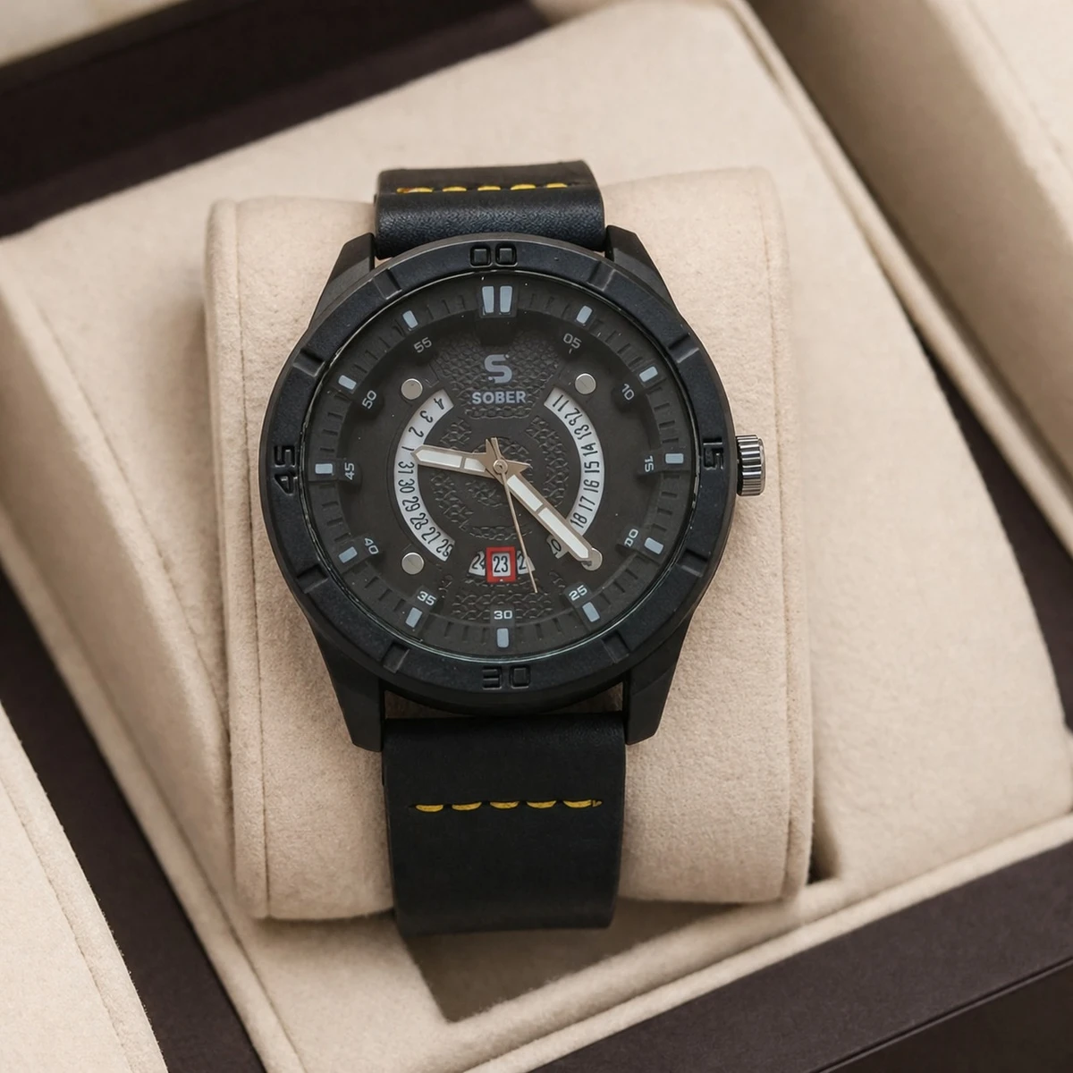 Sober Watch Model 995 Premium Watch Belt Blue Dial Black Colour Watch For Man + এক পিস ব্যাটারি ফ্রি।