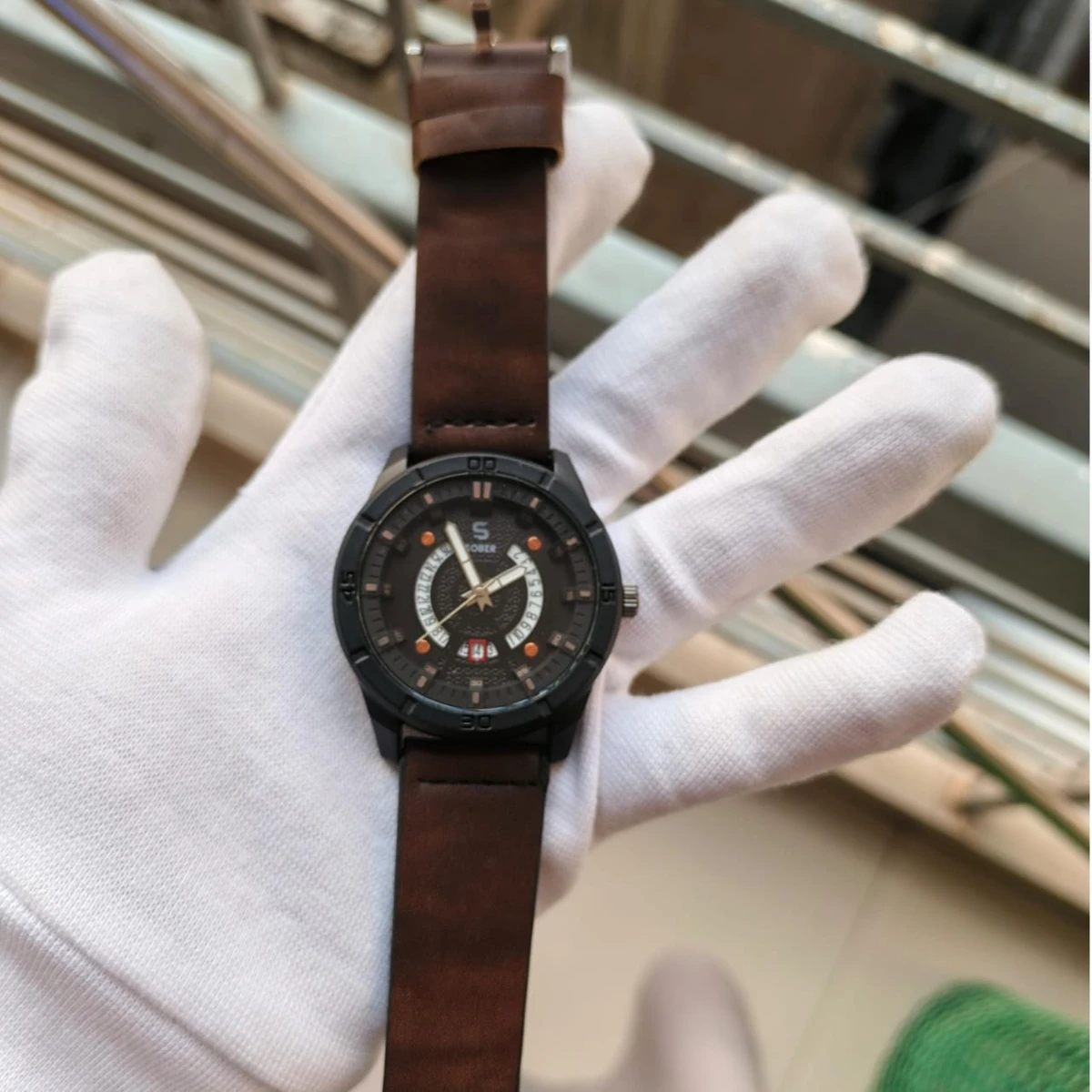 Sober Watch Model 995 Premium Watch Belt Coffee Dial Black Colour Watch For Man + এক পিস ব্যাটারি ফ্রি।