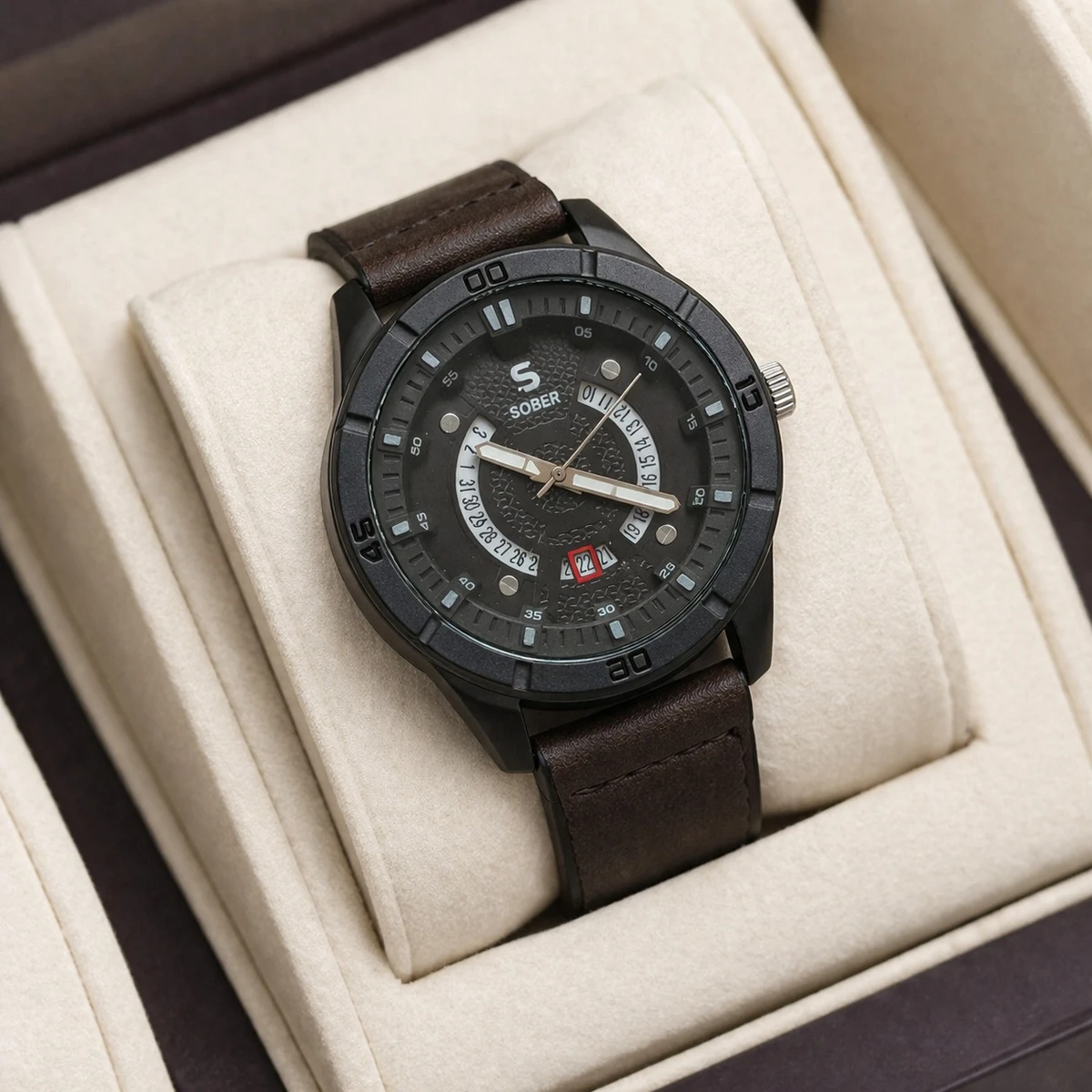 Sober Watch Model 995 Premium Watch Belt Ash Dial Black Colour Watch For Man + এক পিস ব্যাটারি ফ্রি।