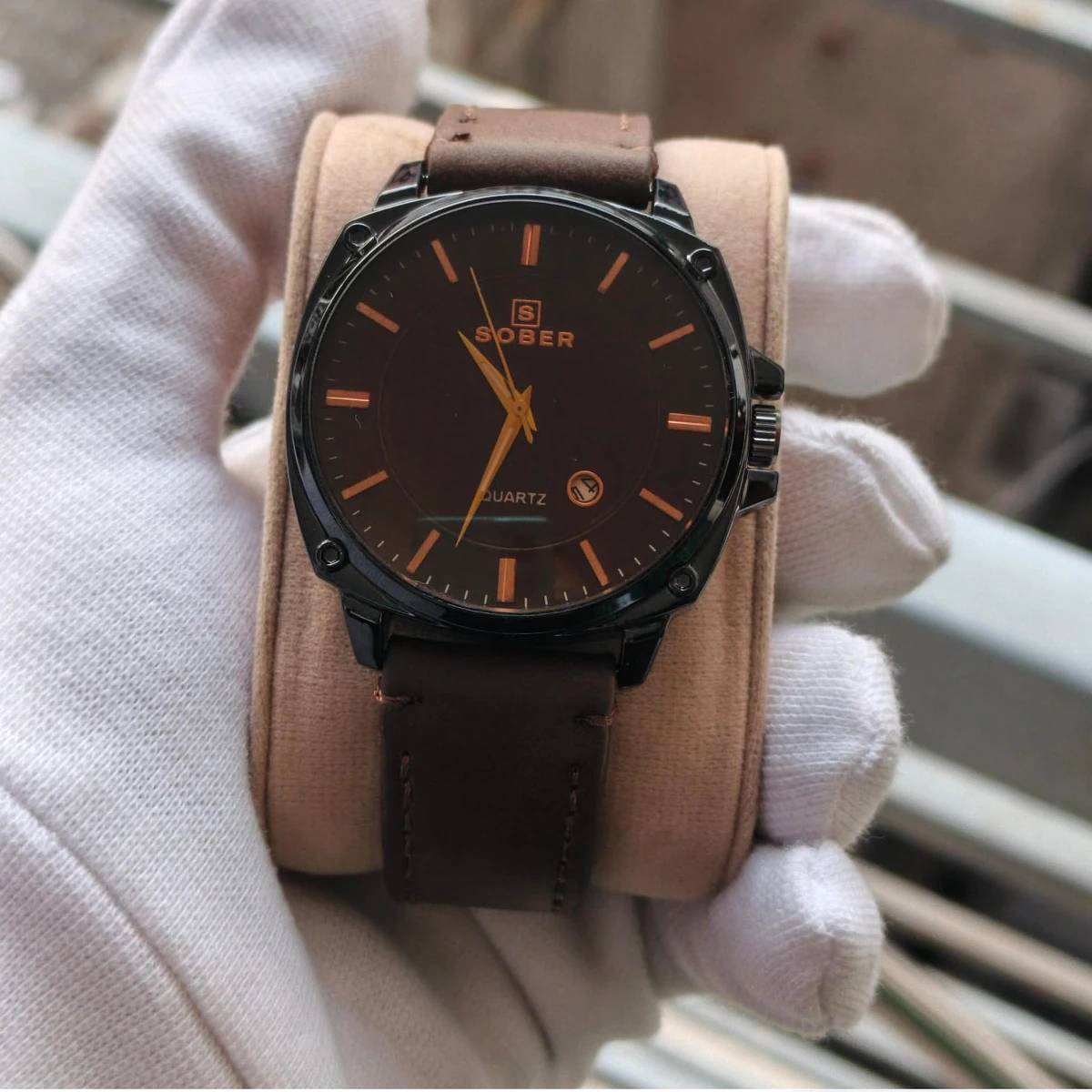 Sober Watch Model 985 Premium Watch Belt Coffe Dial Coffe Colour Watch For Man + এক পিস ব্যাটারি ফ্রি।