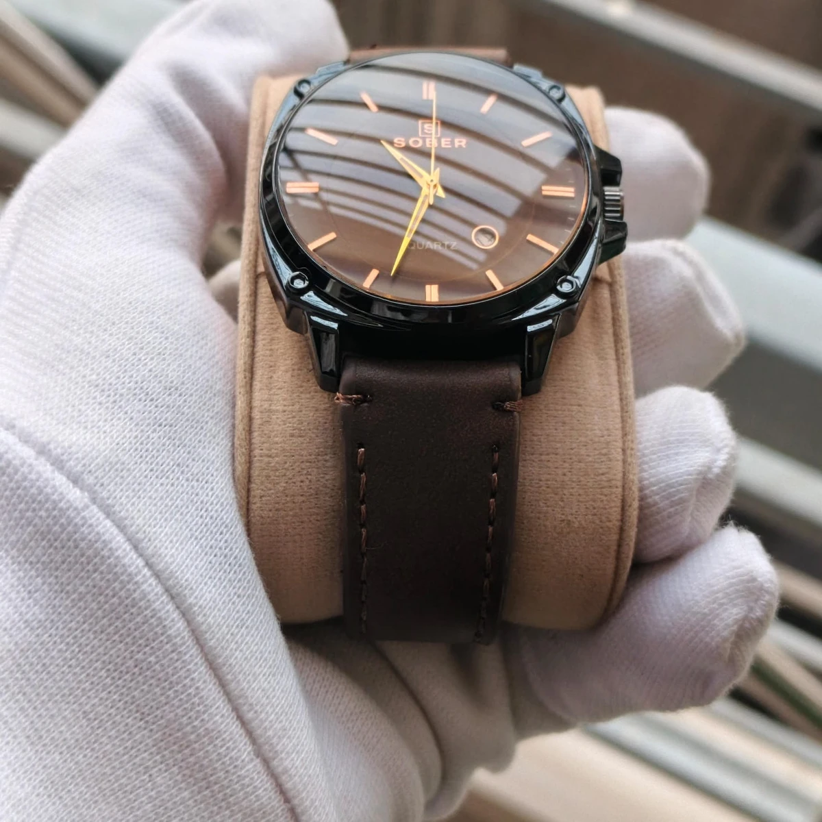 Sober Watch Model 985 Premium Watch Belt Coffe Dial Coffe Colour Watch For Man + এক পিস ব্যাটারি ফ্রি।