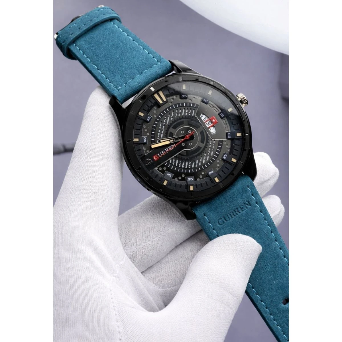 Curren Watch Model 8301 Belt Blue  Dial Black Colour Watch For Man
