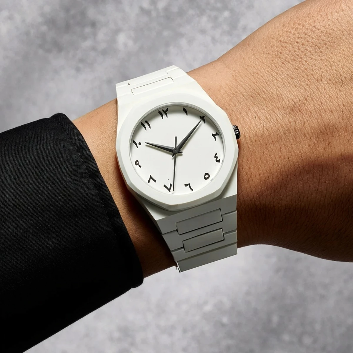 Arabic Plastic Carbon Fiber body Watch Full White  Colour Dial Arabic
