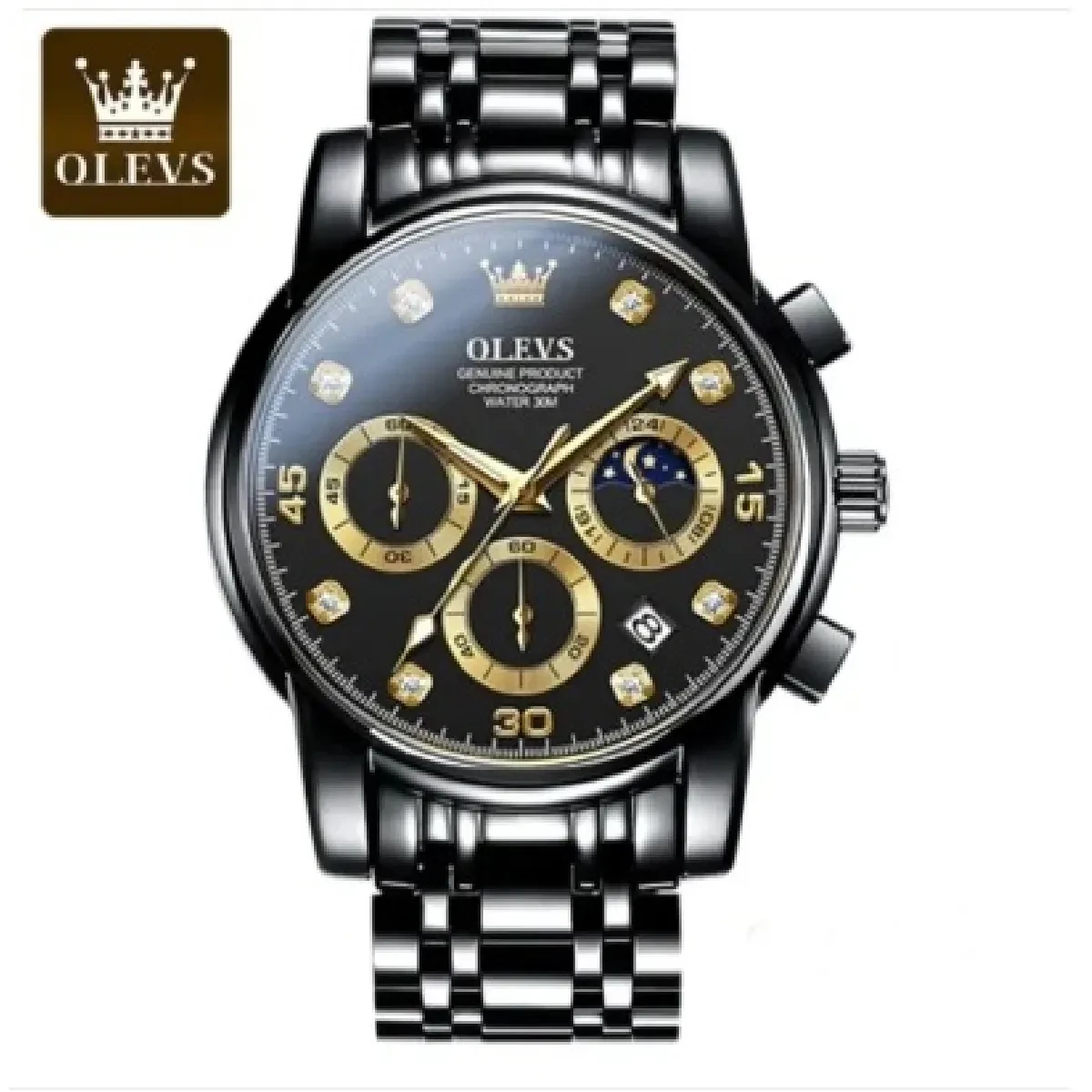 OLEVS MODEL 2889 Watch for Men Stainless Stches - 2889 FULL BLACK COLOUR WATCH MAN + এক পিস ব্যাটারি ফ্রি।eel Wat