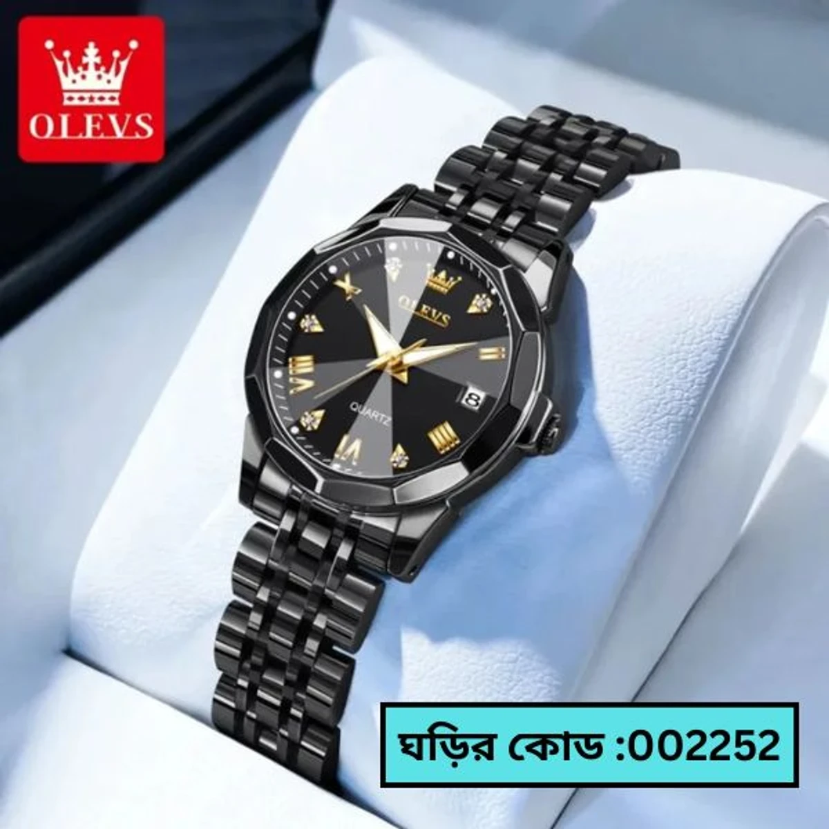 WOMEN OLEVS MODEL 9931 FULL BLACK COLOUR  WOMEN WATCH - PUSH LOCK + এক পিস ব্যাটারি ফ্রি।