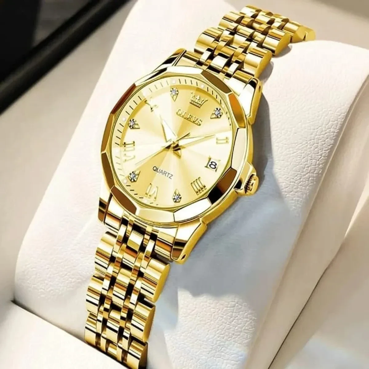 WOMEN OLEVS MODEL 9931 FULL GOLDEN WOMEN WATCH PUSH LOCK + এক পিস ব্যাটারি ফ্রি।